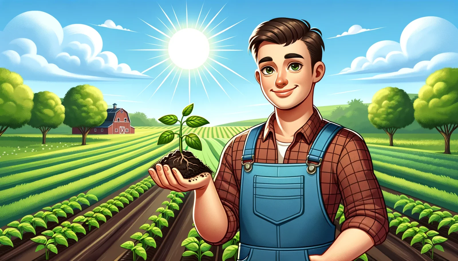 Illustration of a farmer in a productive field