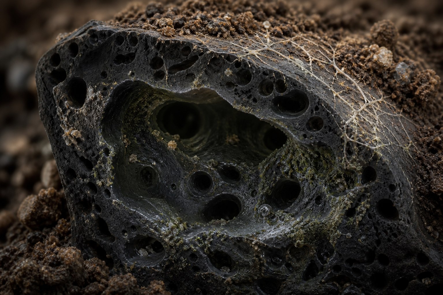 Conceptual scientific illustration of biochar